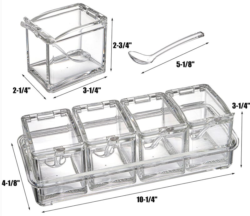 Yesland Clear Seasoning Rack Spice Pots - 4 Piece Storage Container Condiment Jars - Acrylic Seasoning Box, Cruet with Cover and Spoon - Image 2